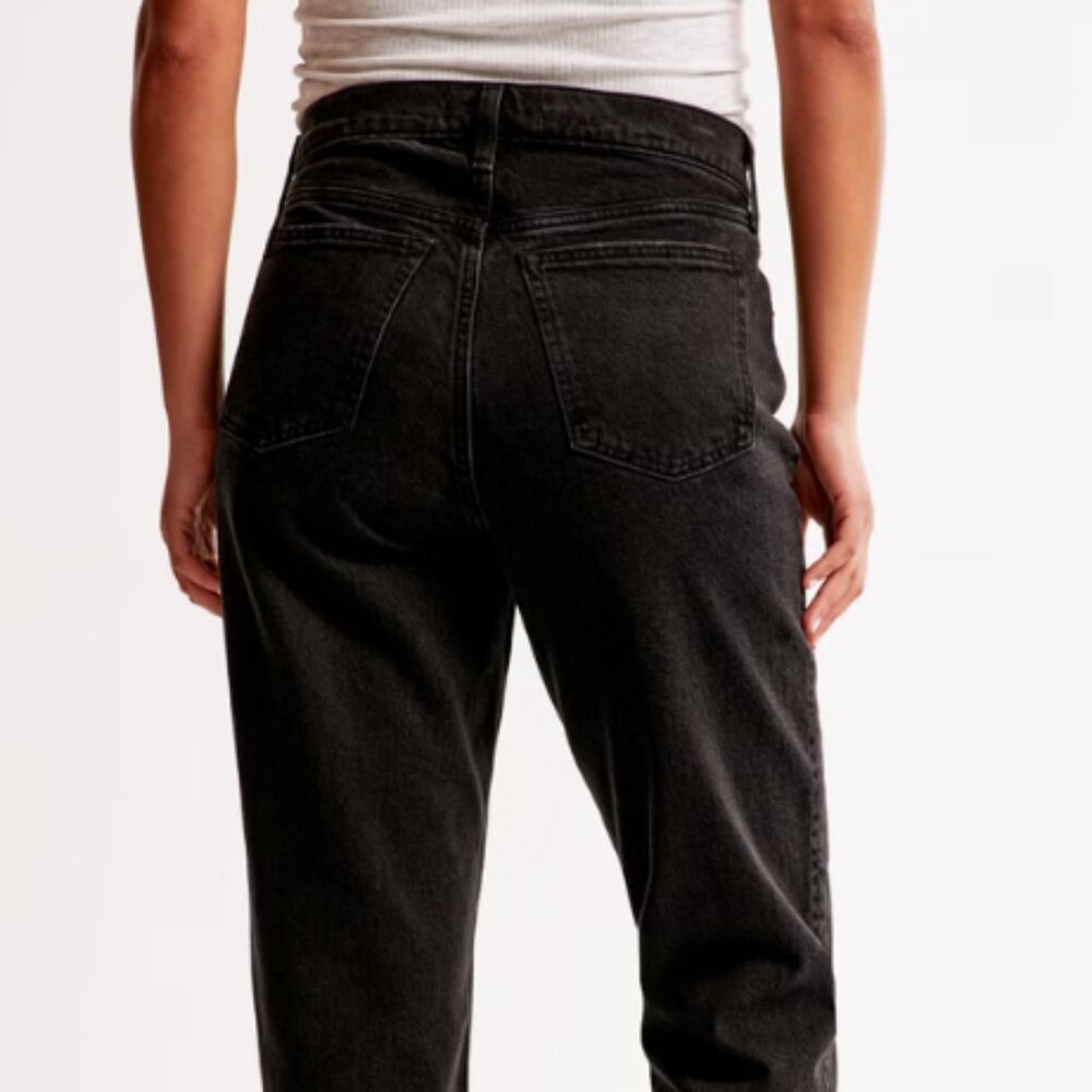 Abercrombie Curve Love Ultra High Rise 90s Straight Jean, Faded Black Distressed
